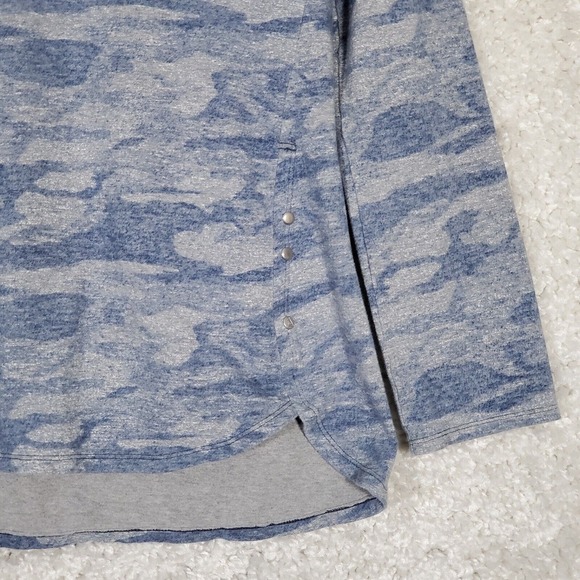 Neon Buddha Women Knit Tunic Long Sleeve Scoop Neck Blue Camo XS Casual - Picture 2 of 9